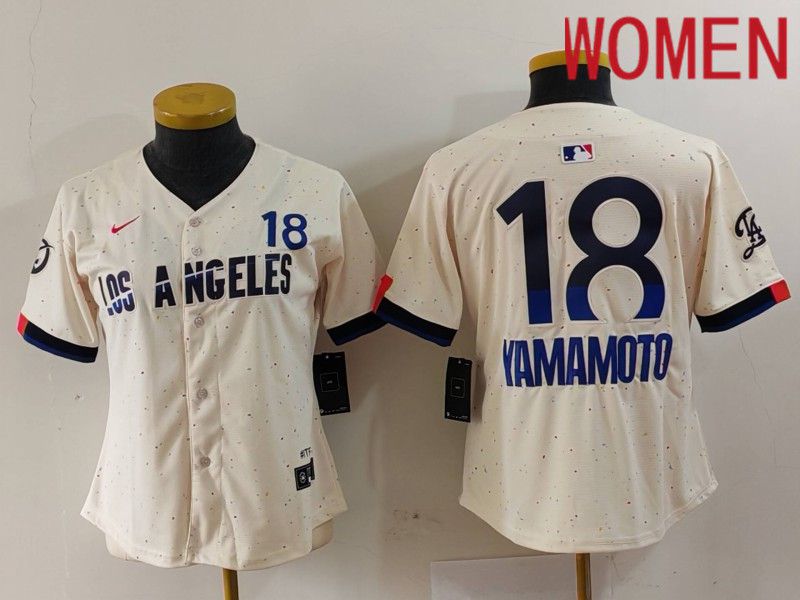 Women Los Angeles Dodgers #18 Yamamoto Cream Fashion Nike Game MLB Jersey style 703->women mlb jersey->Women Jersey